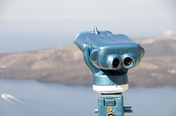 Image showing viewing telescope binocular station over santorini greek island