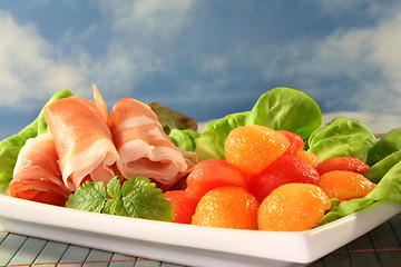 Image showing Ham with melon