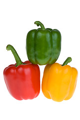 Image showing Red, green and yellow bell peppers