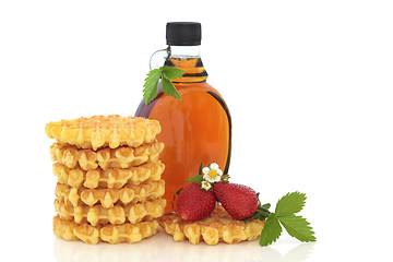 Image showing Strawberry Waffles and Maple Syrup