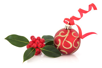 Image showing Christmas Bauble and Holly