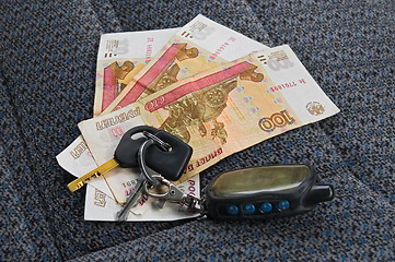 Image showing Car keys and money