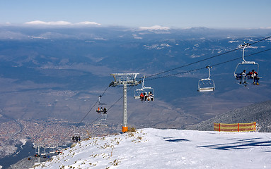 Image showing Chair ski lift over mountain landscape