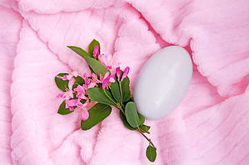 Image showing Soap on a pink towel_1