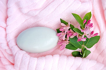 Image showing Soap on a pink towel_2