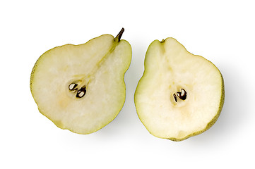 Image showing Two halves of pears