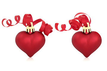 Image showing Christmas Red Heart Baubles