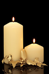 Image showing Christmas Candles, Holly and Ivy