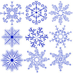 Image showing Set blue snowflakes 