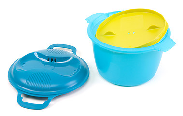 Image showing Blue plastic saucepan