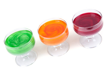 Image showing Green, yellow and red jelly in glass