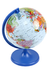 Image showing Globe on blue stand insulated on white background