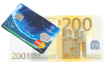 Image showing Bill 200 euro and plastic bank card