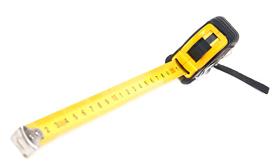 Image showing Black tape measure with yellow centimetre