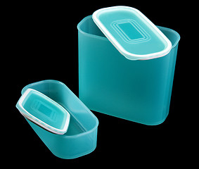 Image showing Two blue translucent plastic containers