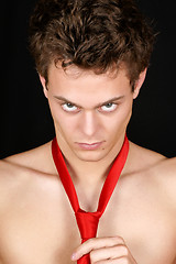 Image showing Sexy young man with red tie