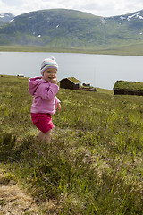 Image showing Toddler in alpine landscape