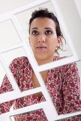 Image showing woman on mirror, broken