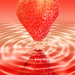 Image showing Reflection a single red strawberry in juice