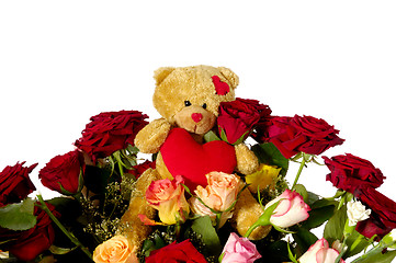Image showing Teddy bear and roses