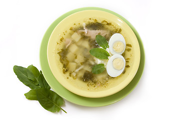 Image showing Green borsch with sour cream