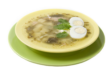 Image showing Green borsch with sour cream