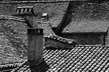 Image showing Rooftops in Vezelay, Central France (black and white)