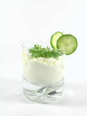 Image showing yogurt with cucumber and watercress