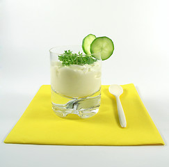 Image showing yogurt with cucumber and watercress