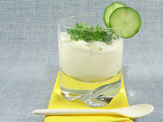 Image showing yogurt with cucumber and watercress