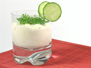 Image showing yogurt with cucumber and watercress