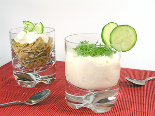 Image showing yogurt with cucumber and watercress