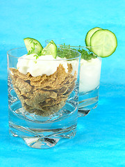 Image showing yogurt with cucumber and watercress