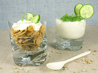 Image showing yogurt with cucumber and watercress