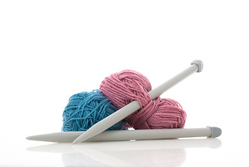 Image showing Blue and pink  knitting wool