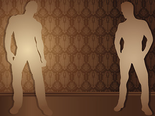 Image showing Sexy boys against damask background.