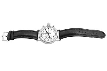 Image showing luxury watch with black leather