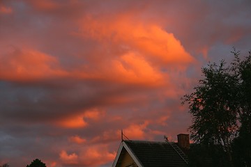 Image showing Sunset over a rooftop