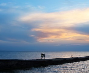 Image showing Lovers, sea and sunset