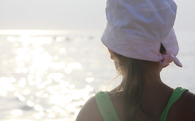 Image showing Girl looks at the sea