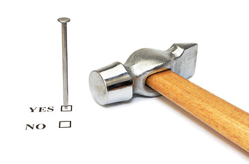 Image showing Nail which mark checkbox and hammer on white