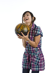 Image showing pretty woman with bowling ball