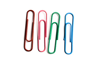 Image showing Four multicolored paperclips