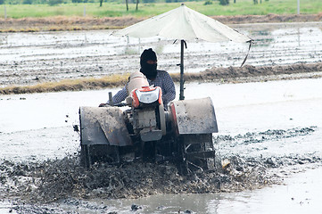 Image showing Farmer Thailand preparing the field before planting rice.