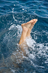 Image showing Young man jumping into water