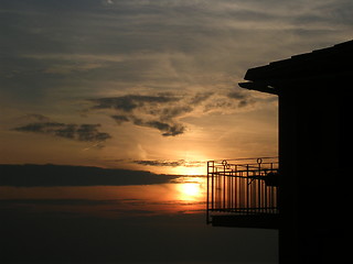 Image showing Balcony and sunset