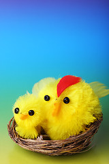 Image showing Easter chicks on blue background  