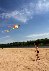 Image showing boy running kite