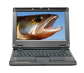 Image showing small laptop with fishing themes