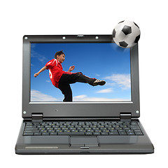 Image showing laptop with boy playing football